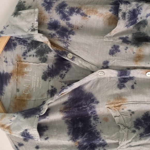 Caite Relaxed Fit Boho Cotton Tie-Dye Button-Up Coastal Oversized Beach Shirt S - Picture 2 of 6